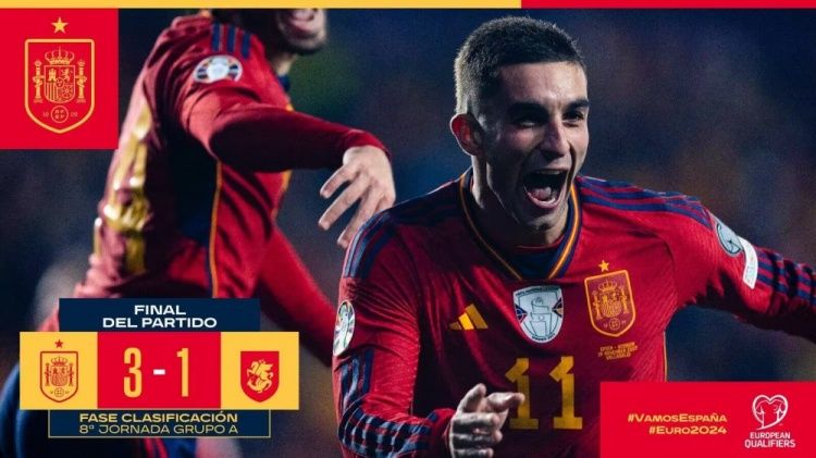 欧预赛-西班牙3-1格鲁吉亚6连胜收官&amp;头名出线 加维膝盖重伤离场