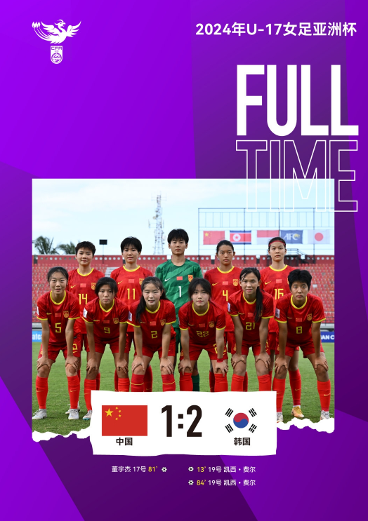 U17女足亚洲杯季军赛：中国1-2不敌韩国，无缘U17女足世界杯