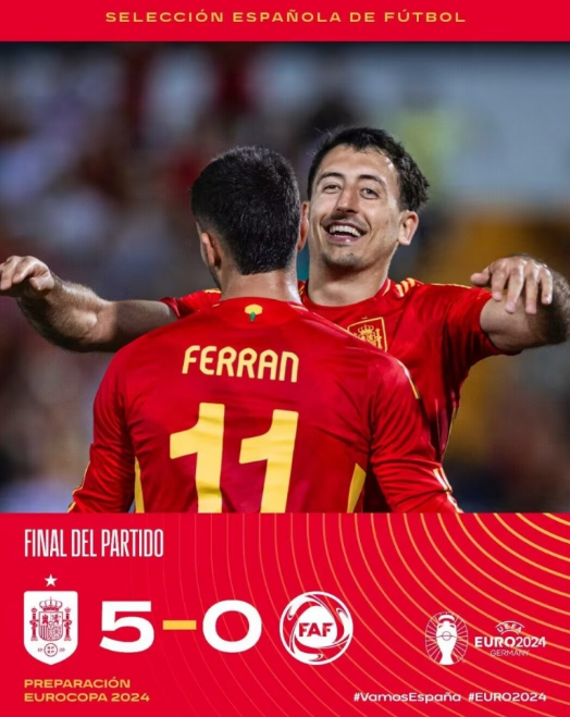 国际足球友谊赛：西班牙5-0大胜安道尔