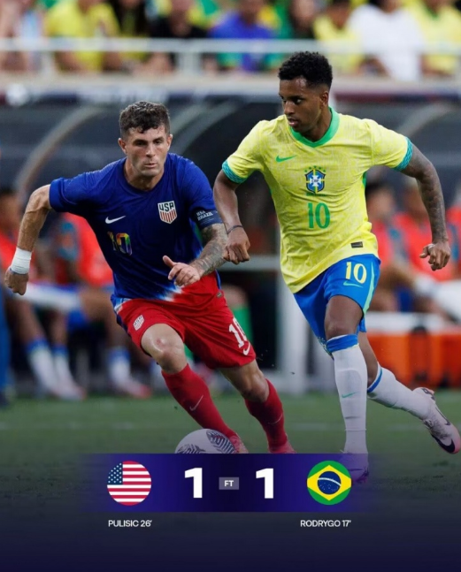 足球友谊赛: 美国 vs 巴西 战报