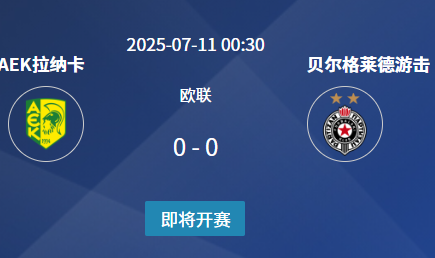 ​欧联资格赛前瞻：AEK拉纳卡 vs 贝尔格莱德游击